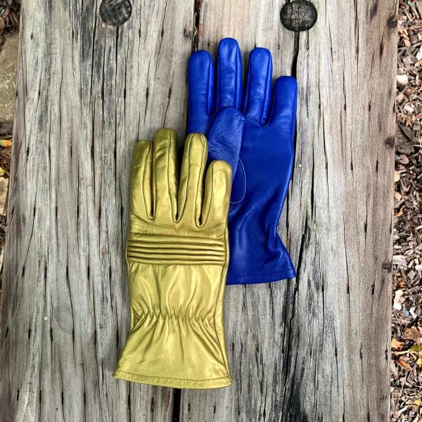 Rangers Dino Fury Gloves for Cosplay/Short gauntlet/Genuine Leather/Blue&Gold picture