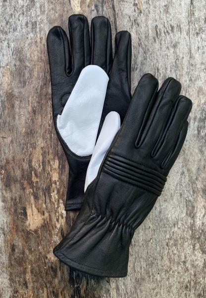 Ranger Hero Gloves for Cosplay/Short gauntlet/Top grain cowhide/Black with white thumb picture