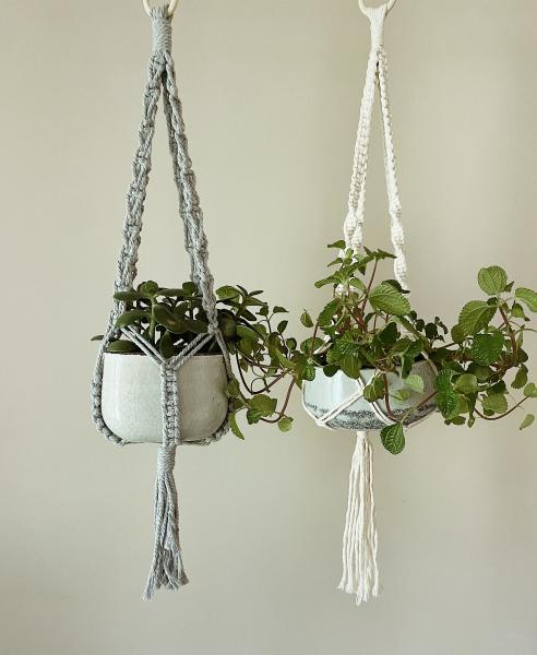 Short White + Gray Hangers - Hanging Plant Holder - Air plant Hanger - Macrame Lanyard - Macrame Pant Holder - Macrame Tassels picture