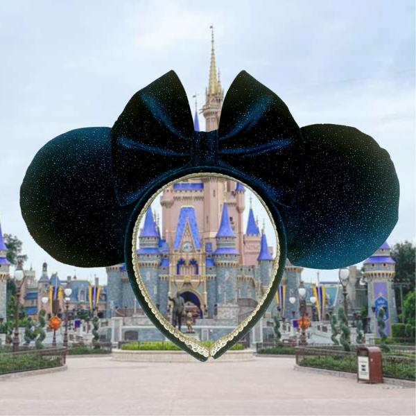 Sparkly Dark Teal Velvet Minnie Mouse Ears | Sparkly Teal Disney Ears picture