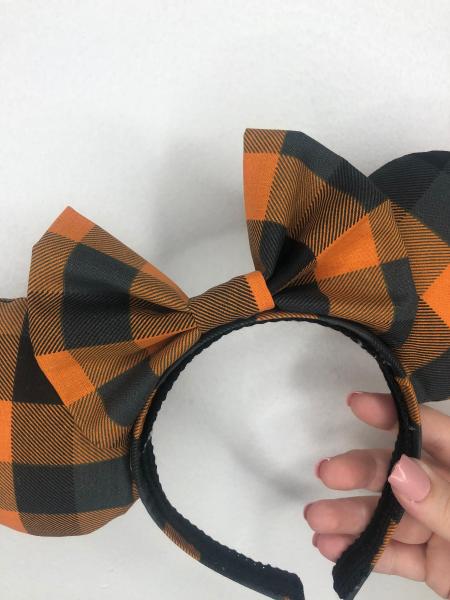 Orange and Black Plaid Minnie Mouse Ears | Halloween Minnie Ears picture