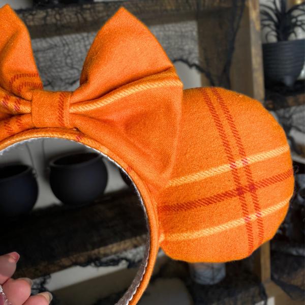 Orange Plaid Minnie Ears | Plaid Halloween Minnie Ears picture