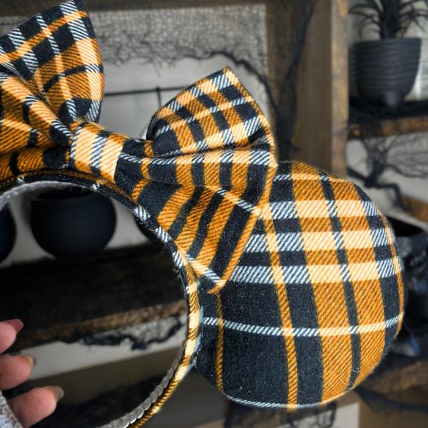 Orange & Black Plaid Minnie Ears | Halloween Disney Ears picture