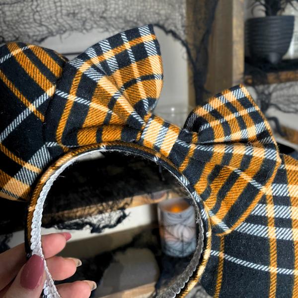 Orange & Black Plaid Minnie Ears | Halloween Disney Ears picture