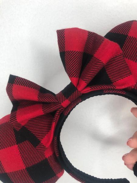 Buffalo Plaid Minnie Ears | Fall Mickey Ears | Black and Red Plaid Disney Ears picture