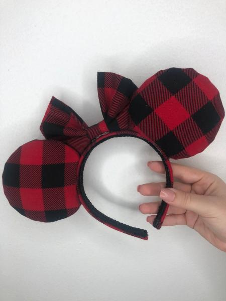 Buffalo Plaid Minnie Ears | Fall Mickey Ears | Black and Red Plaid Disney Ears picture