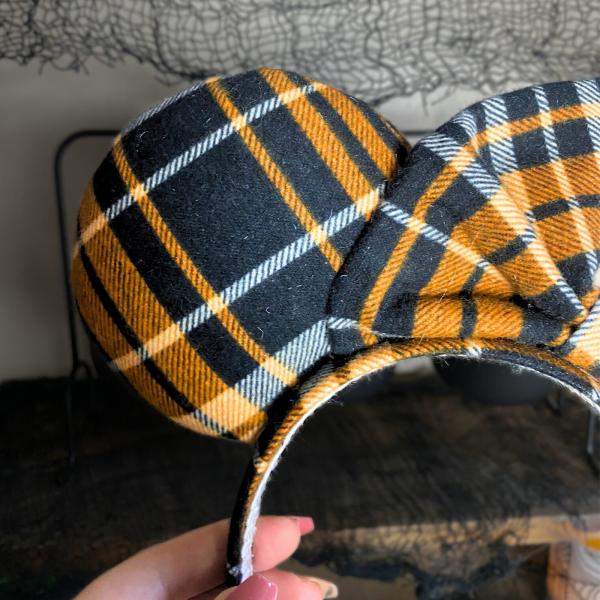 Orange & Black Plaid Minnie Ears | Halloween Disney Ears picture