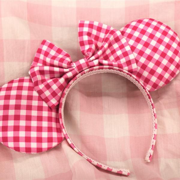 Hot Pink Gingham Minnie Mouse Ears | Gingham Minne Ears picture