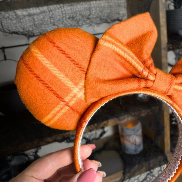 Orange Plaid Minnie Ears | Plaid Halloween Minnie Ears picture