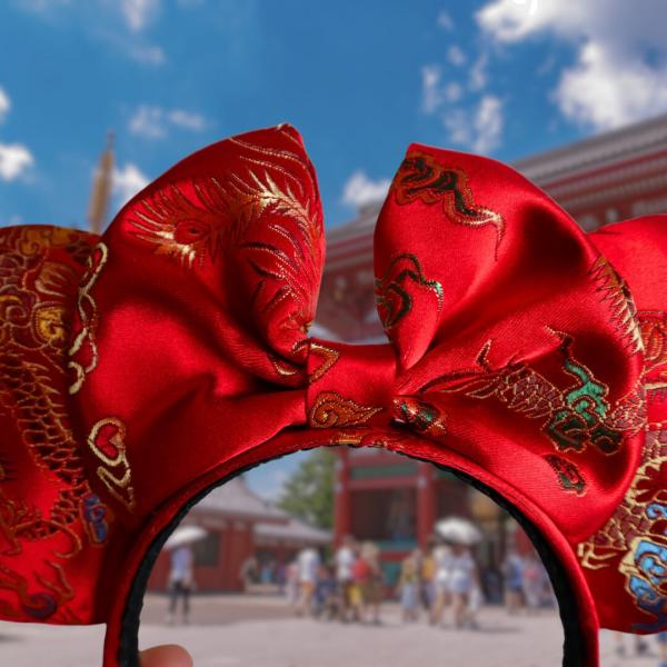 Japanese Dragon Kimono Fabric Minnie Ears | EPCOT Japan Ears picture