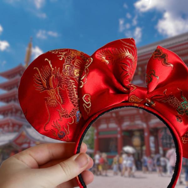 Japanese Dragon Kimono Fabric Minnie Ears | EPCOT Japan Ears picture