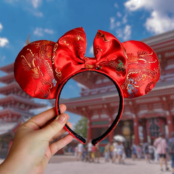 Japanese Dragon Kimono Fabric Minnie Ears | EPCOT Japan Ears picture