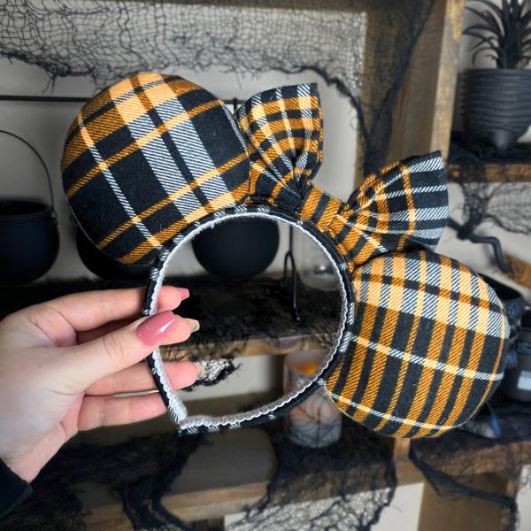 Orange & Black Plaid Minnie Ears | Halloween Disney Ears picture