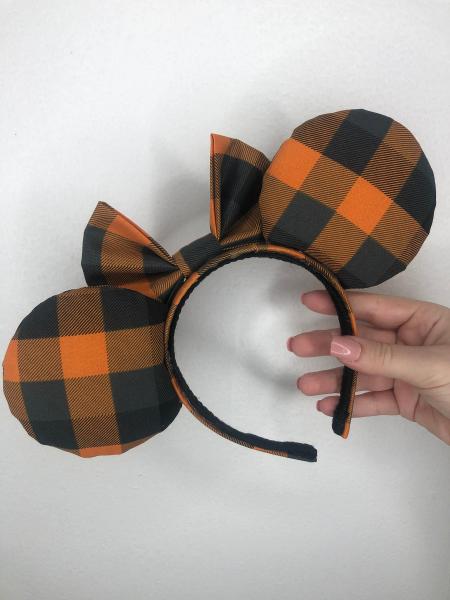 Orange and Black Plaid Minnie Mouse Ears | Halloween Minnie Ears picture