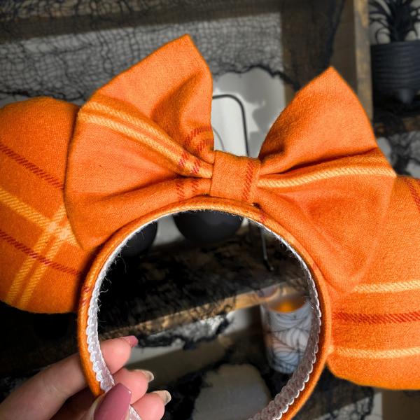 Orange Plaid Minnie Ears | Plaid Halloween Minnie Ears picture