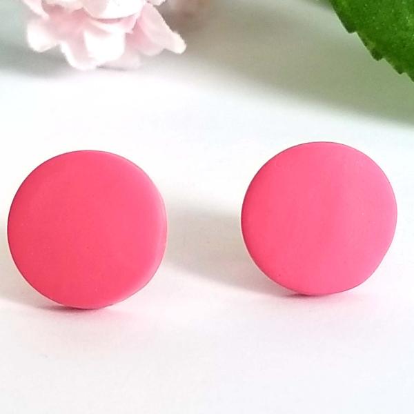 Pink stud earrings, 12 mm Round or 6 mm Ball stud earrings, Matte polymer clay earring studs,stainless steel/ titanium studs earrings picture