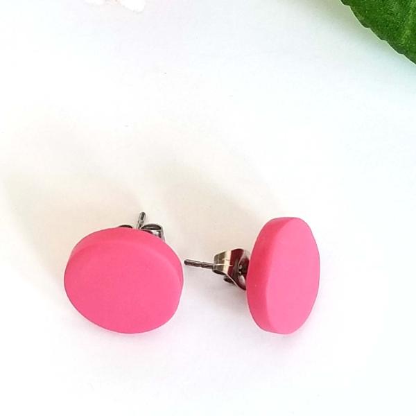 Pink stud earrings, 12 mm Round or 6 mm Ball stud earrings, Matte polymer clay earring studs,stainless steel/ titanium studs earrings picture