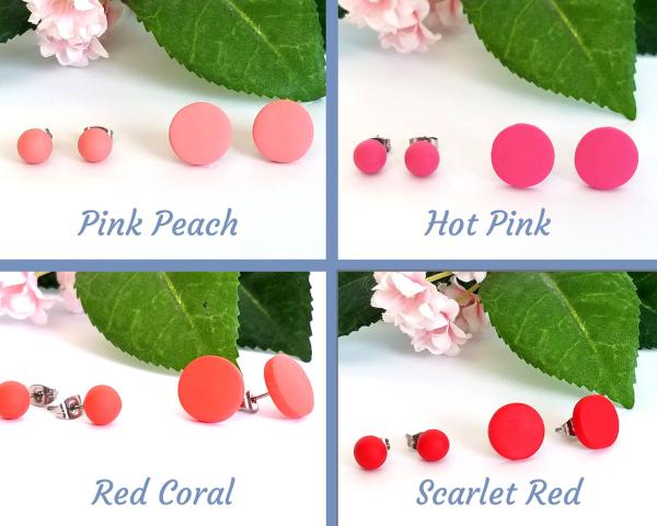 29 colors, Custom Clay Stud Earring set of 3, mix and match, stainless steel or titanium stud earrings, 6 mm Ball or 12 mm round stud pack picture