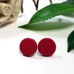 12 mm Dark Red Disc studs, maroon red round stud earrings, clay earring studs, stainless steel or titanium stud posts, men's stud earrings