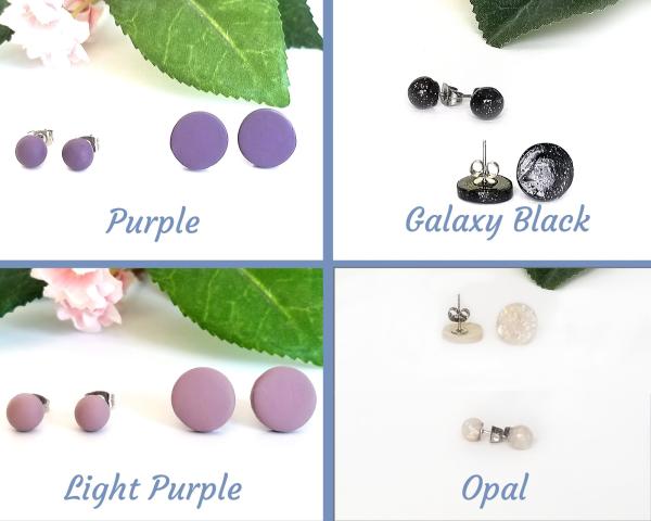 29 colors, Custom Clay Stud Earring set of 3, mix and match, stainless steel or titanium stud earrings, 6 mm Ball or 12 mm round stud pack picture