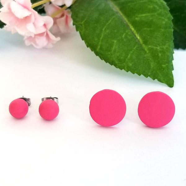 Pink stud earrings, 12 mm Round or 6 mm Ball stud earrings, Matte polymer clay earring studs,stainless steel/ titanium studs earrings