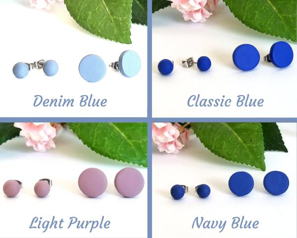 29 colors, Custom Clay Stud Earring set of 3, mix and match, stainless steel or titanium stud earrings, 6 mm Ball or 12 mm round stud pack picture