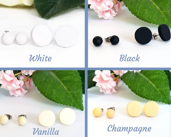 29 colors, Custom Clay Stud Earring set of 3, mix and match, stainless steel or titanium stud earrings, 6 mm Ball or 12 mm round stud pack picture