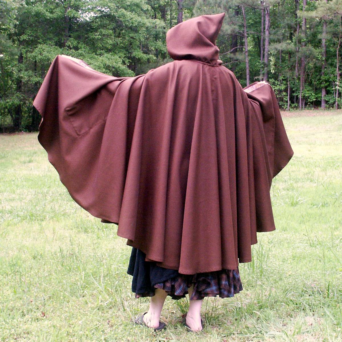 Full Circle Brown Cloak with Hood, Pockets and Trim - Eventeny