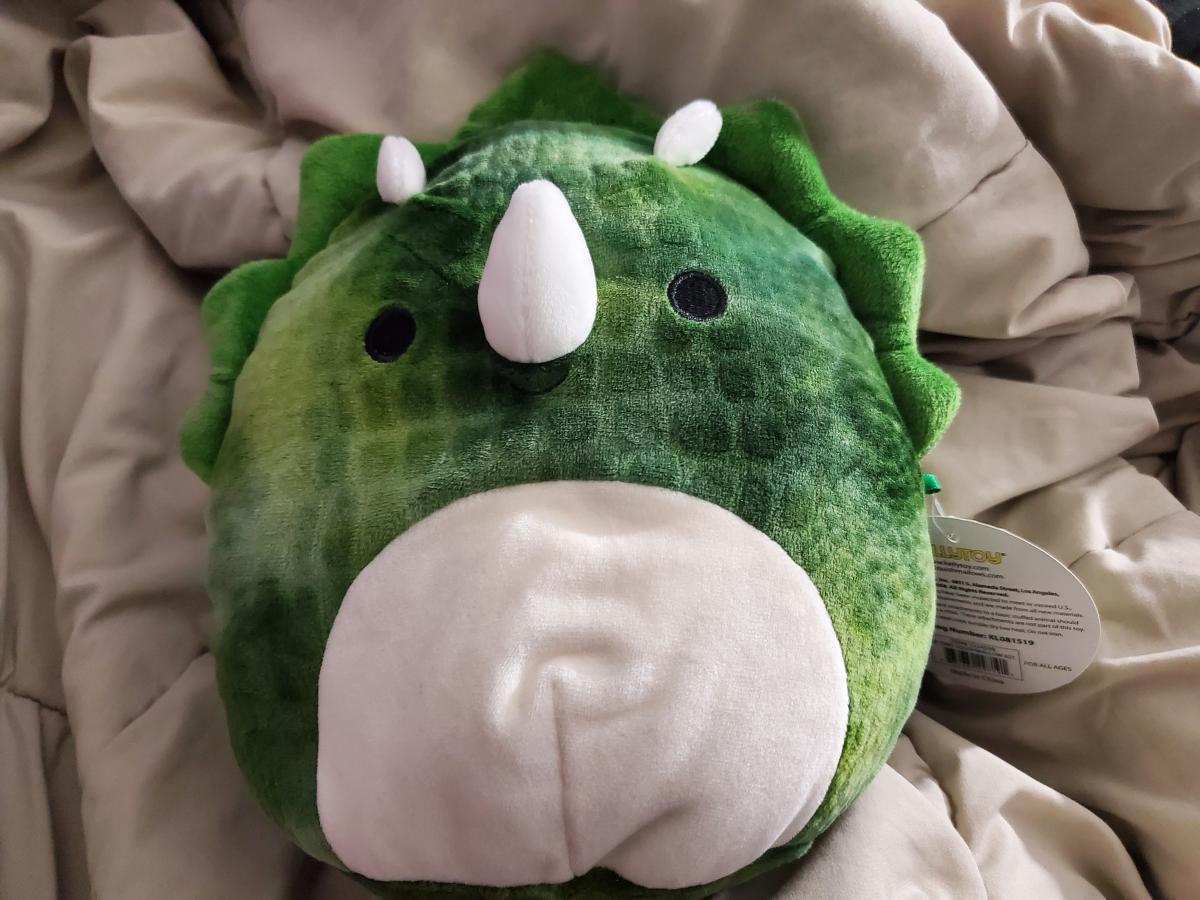 green tie dye triceratops squishmallow