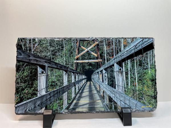 5 x 7 Slate Photo - Toccoa River Swinging Bridge, Ga picture