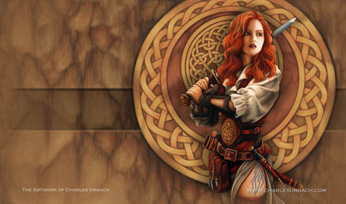 Gaming PLay Mat CCG Celtic Woman Redhead Woman Warrior Highlander Outlander Card Game