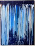 Abstract Painting - Textured Stripes - Blue, Gold, Cream, Gray