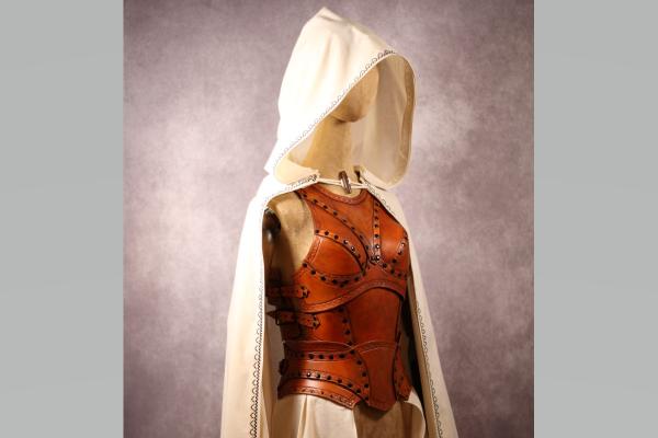 Female Warrior Breastplate and War Belt in Saddle Tan with Cloak