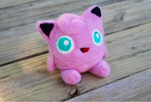 Felted Pink Puff Creature Sculpture picture