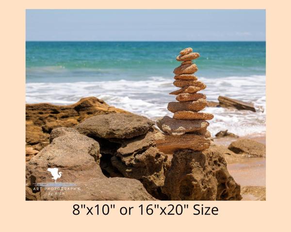 Rock Cairn at Beach Color Landscape Photograph with Balance and Harmony, Coastal Wall Hanging, Wall Artwork, Coastal Accent, Interior Design picture