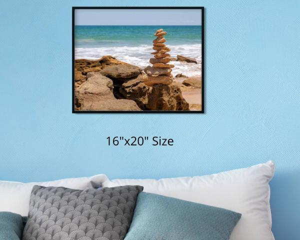 Rock Cairn at Beach Color Landscape Photograph with Balance and Harmony, Coastal Wall Hanging, Wall Artwork, Coastal Accent, Interior Design picture