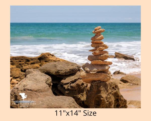 Rock Cairn at Beach Color Landscape Photograph with Balance and Harmony, Coastal Wall Hanging, Wall Artwork, Coastal Accent, Interior Design picture