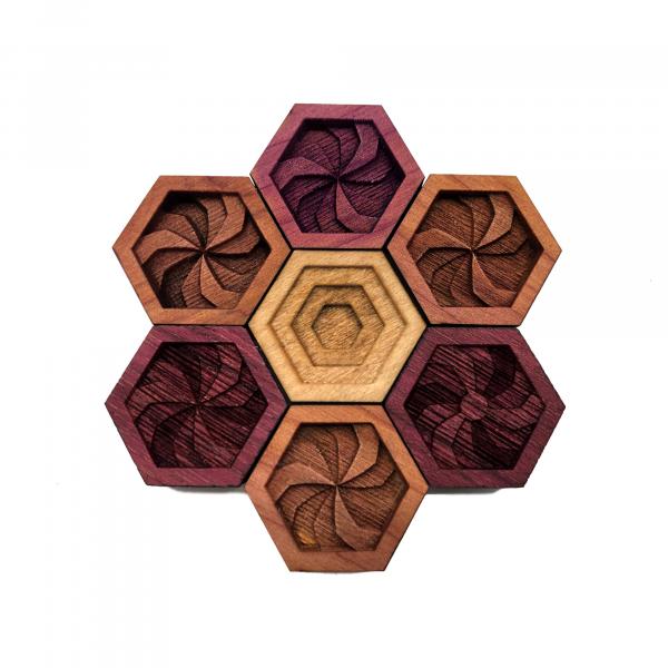SHARP SWIRLS: Hardwood Magnet Set- Hexagons picture